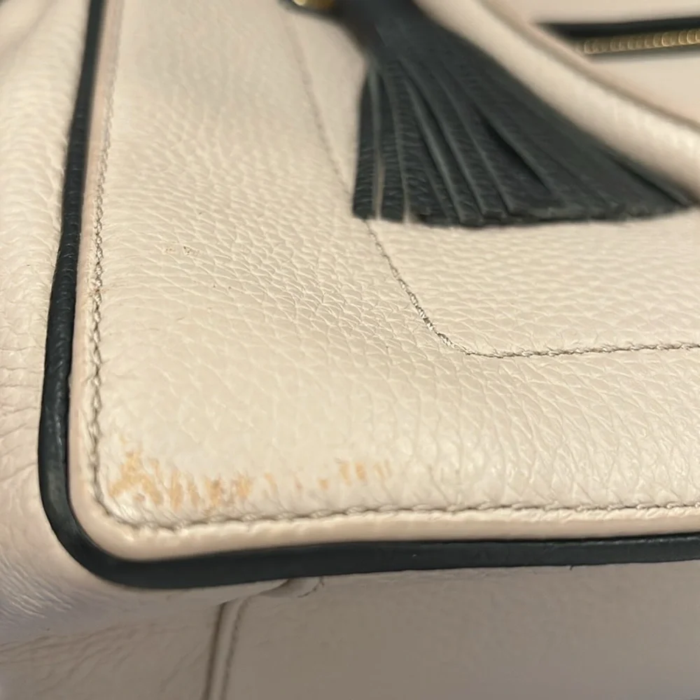 Kate Spade New York Chester Street Pebble Leather Satchel EUC Almond, Black Trim